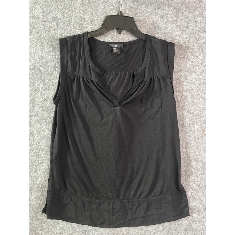 HM Womens‎ Black Sleeveless Split V-Neck Blouse Tank Top Pocket XS
